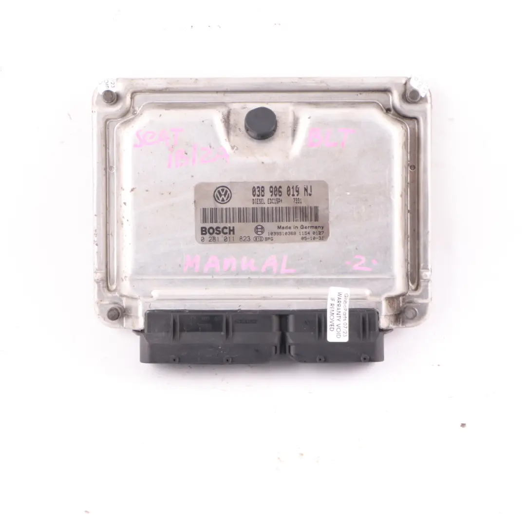 BLT 1.9 TDI Diesel Engine Unit Module ECU Manual to Seat Ibiza with Part number 038906019NJ Seat Ibiza BLT 1.9 TDI Diesel Engine Unit Module ECU Manual - SKU 038906019NJ - Part number 038906019NJ