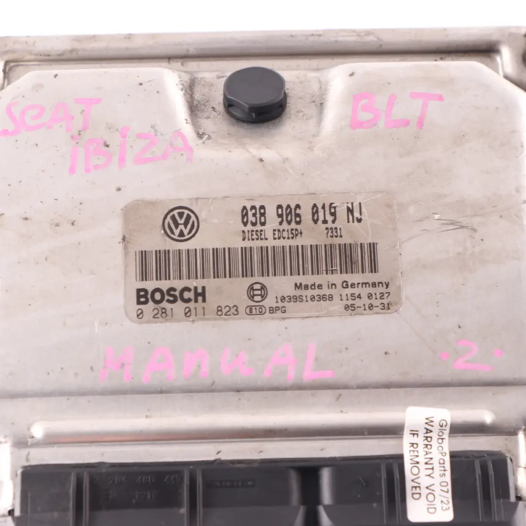 BLT 1.9 TDI Diesel Engine Unit Module ECU Manual to Seat Ibiza with Part number 038906019NJ Seat Ibiza BLT 1.9 TDI Diesel Engine Unit Module ECU Manual - SKU 038906019NJ - Part number 038906019NJ