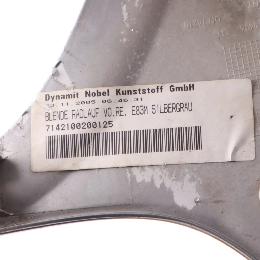 Prawy Przód Osłona Nadkola Srebrnoszary Metalik - A08 do BMW X3 E83 o numerze 0393496 BMW X3 E83 Prawy Przód Osłona Nadkola Srebrnoszary Metalik - A08 - SKU 0393496-SBG - Numer Części 0393496