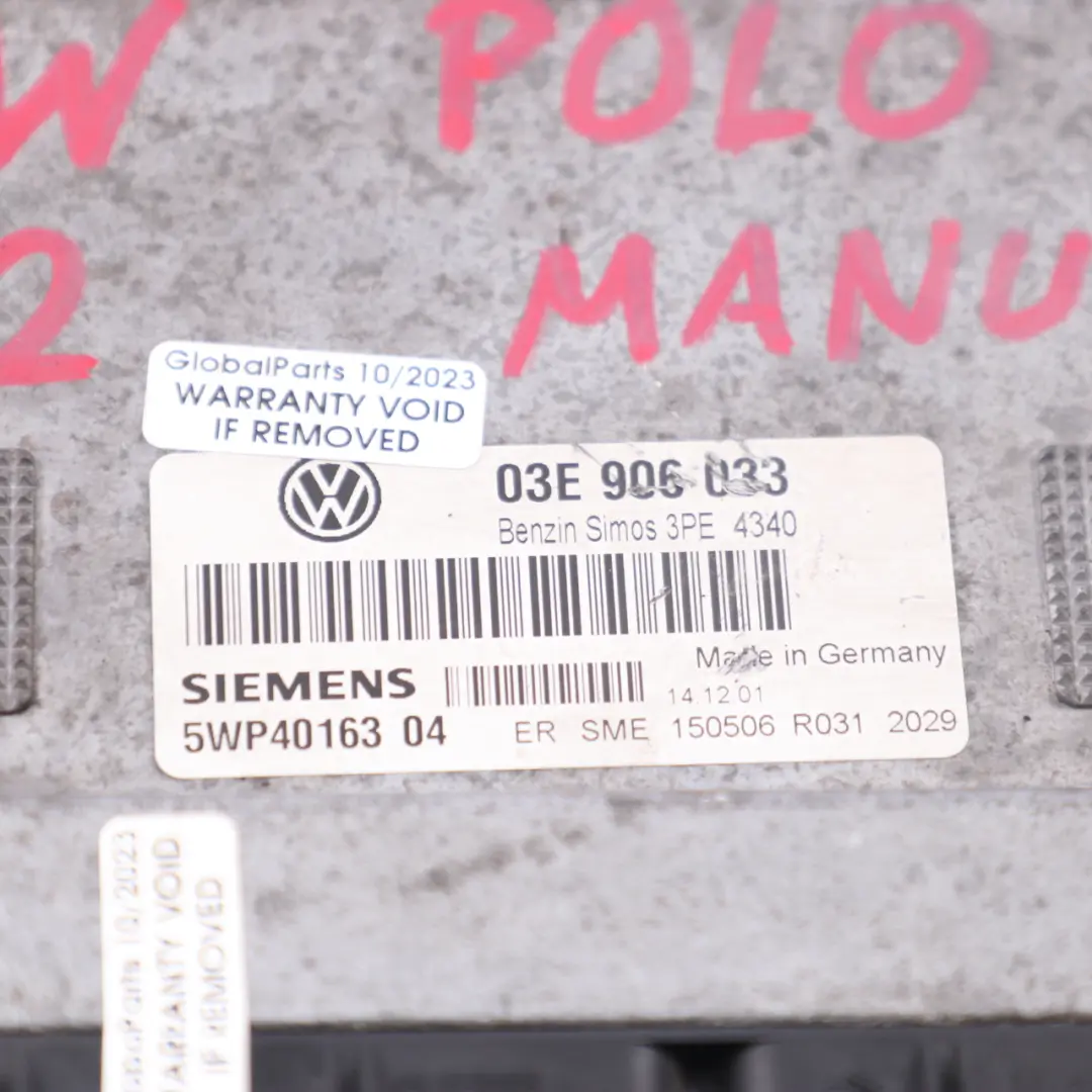 VW Polo Petrol Engine Control ECU Manual Siemens 5WP1630440 - SKU 03E906033 - Part number 03E906033
