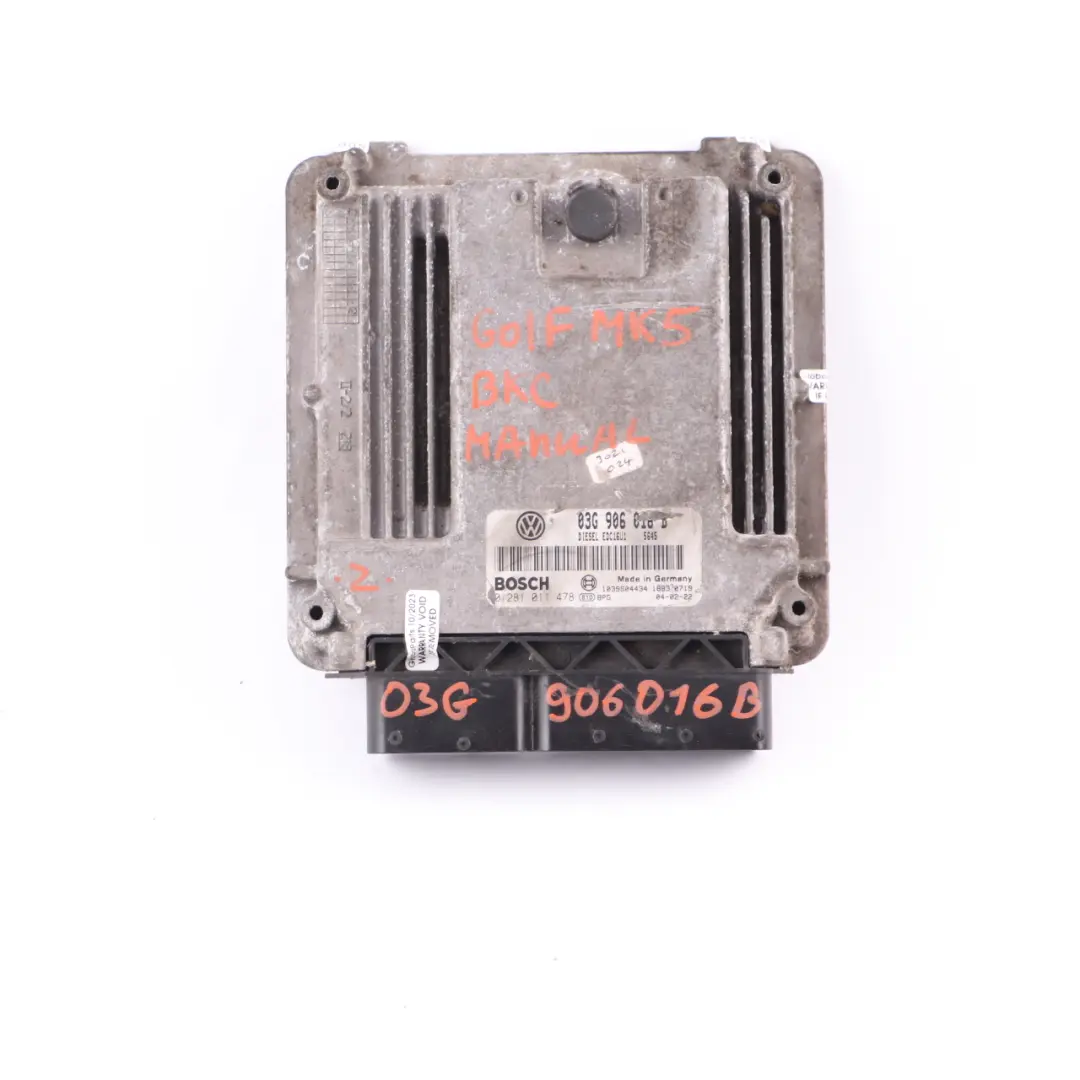 105HP BKC Engine Control Unit ECU Manual Volkswagen Golf 5 1.9 TDI - SKU 03G906016B - Part number 03G906016B