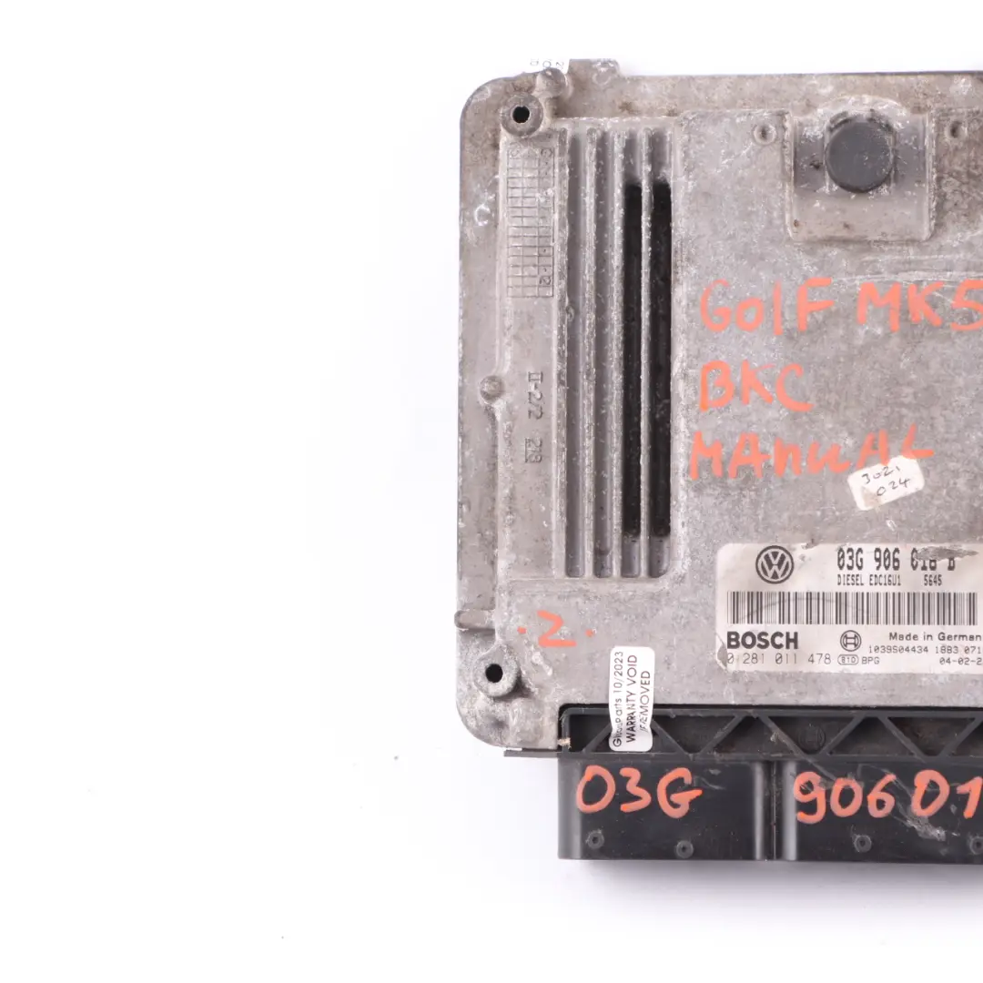 105HP BKC Engine Control Unit ECU Manual Volkswagen Golf 5 1.9 TDI - SKU 03G906016B - Part number 03G906016B