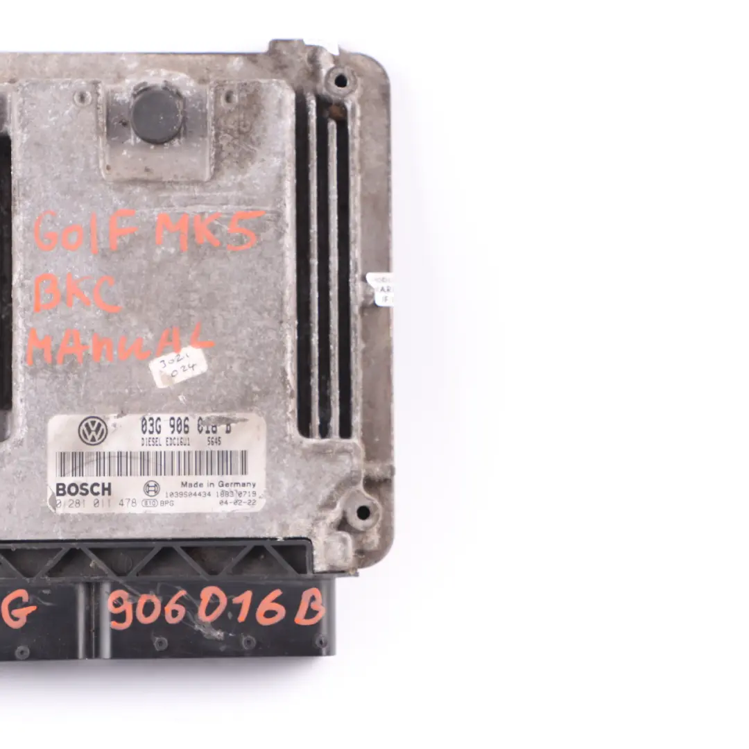 105HP BKC Engine Control Unit ECU Manual to Volkswagen Golf 5 1.9 TDI with Part number 03G906016B Volkswagen Golf 5 1.9 TDI 105HP BKC Engine Control Unit ECU Manual - SKU 03G906016B - Part number 03G906016B