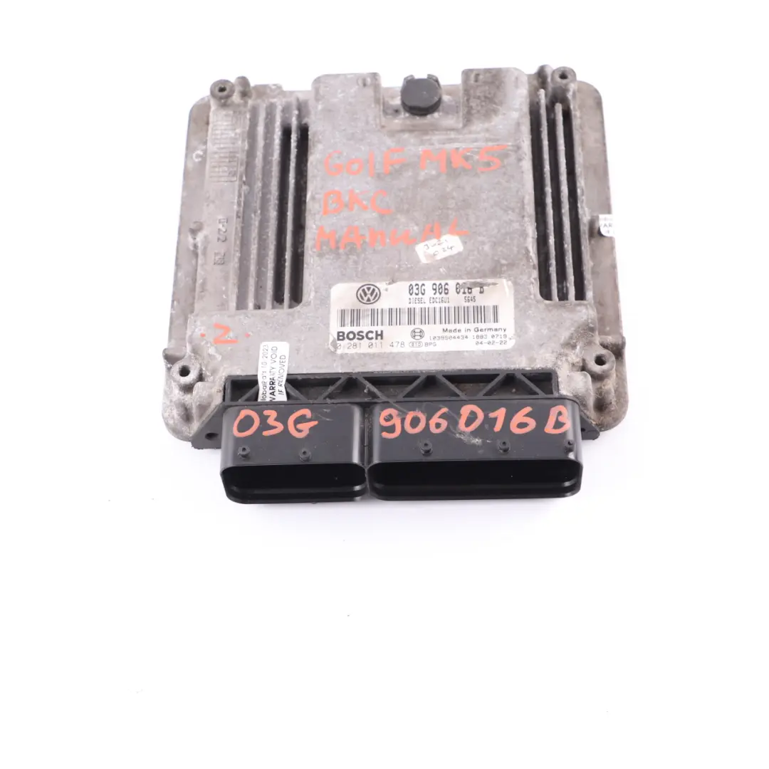 105HP BKC Engine Control Unit ECU Manual to Volkswagen Golf 5 1.9 TDI with Part number 03G906016B Volkswagen Golf 5 1.9 TDI 105HP BKC Engine Control Unit ECU Manual - SKU 03G906016B - Part number 03G906016B