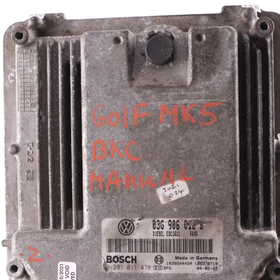 105HP BKC Engine Control Unit ECU Manual Volkswagen Golf 5 1.9 TDI - SKU 03G906016B - Part number 03G906016B