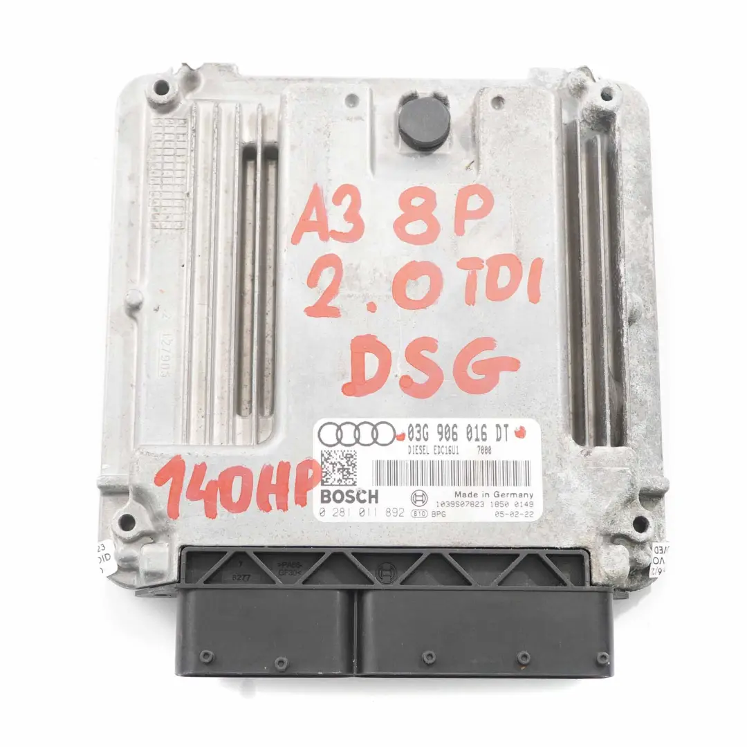 140HP Module ECU l'unité contrôle moteur DSG pour Audi A3 8P 2.0 TDI à propos du numéro de pièce 03G906016DT Audi A3 8P 2.0 TDI 140HP Module ECU l'unité contrôle moteur DSG - SKU 03G906016DT - Numéro de pièce 03G906016DT