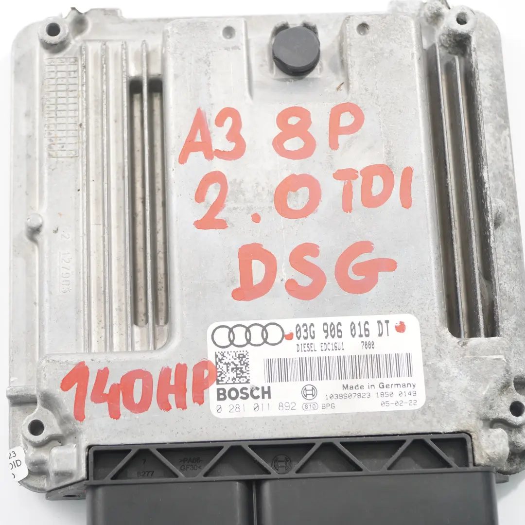 140HP Unidad Control Motor Módulo ECU DSG para Audi A3 8P 2.0 TDI con número de pieza 03G906016DT Audi A3 8P 2.0 TDI 140HP Unidad Control Motor Módulo ECU DSG - SKU 03G906016DT - Número de pieza 03G906016DT