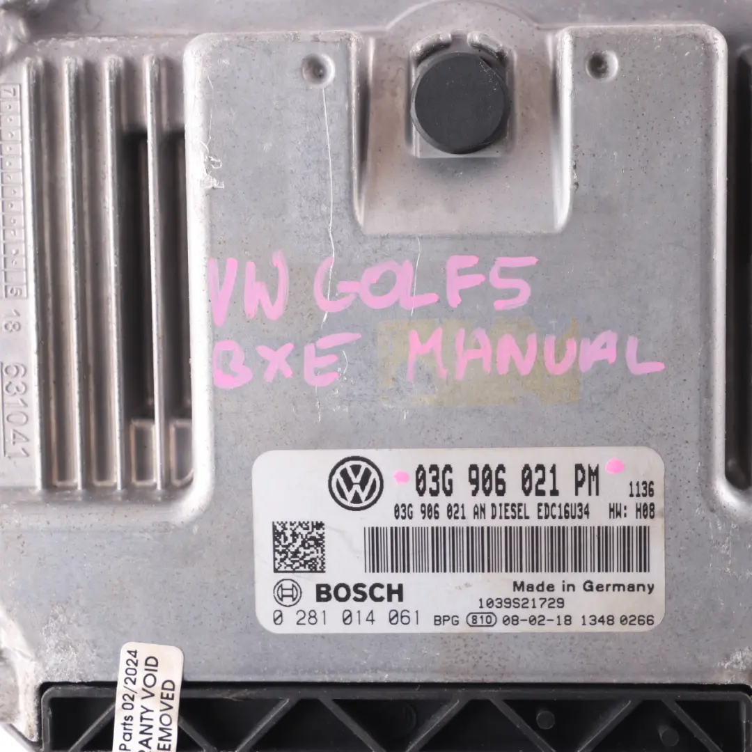 105HP BXE Engine Control Unit ECU Manual Volkswagen Golf 5 1.9 TDI - SKU 03G906021PM - Part number 03G906021PM