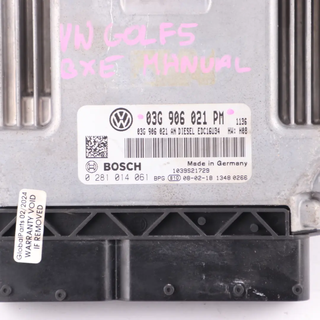 105HP BXE Engine Control Unit ECU Manual to Volkswagen Golf 5 1.9 TDI with Part number 03G906021PM Volkswagen Golf 5 1.9 TDI 105HP BXE Engine Control Unit ECU Manual - SKU 03G906021PM - Part number 03G906021PM