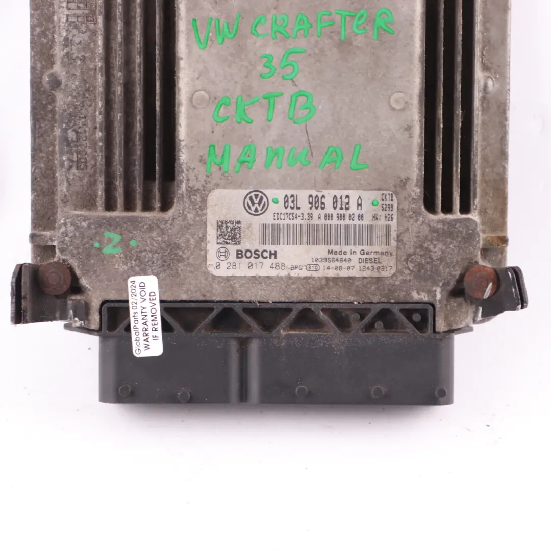 VW Volkswagen Crafter 2.0 TDI CKTB Engine Unit Module ECU Manual - SKU 03L906012A - Part number 03L906012A