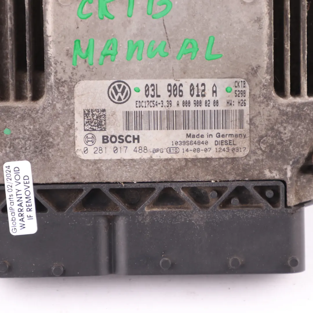 CKTB Engine Unit Module ECU Manual to VW Volkswagen Crafter 2.0 TDI with Part number 03L906012A VW Volkswagen Crafter 2.0 TDI CKTB Engine Unit Module ECU Manual - SKU 03L906012A - Part number 03L906012A