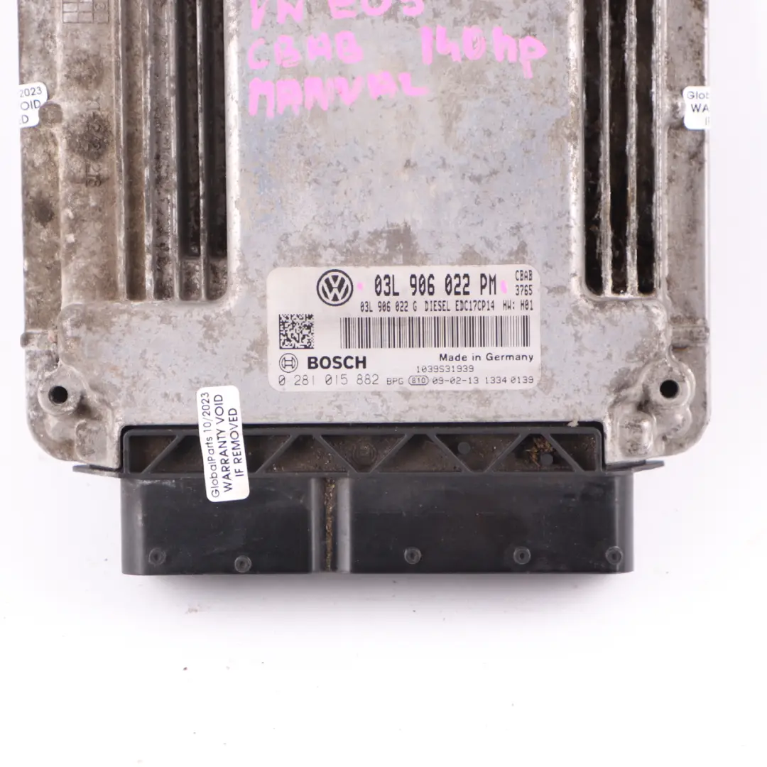 CBAB 140HP Diesel Engine Control ECU Bosch Manual to VW EOS 2.0 TDI with Part number 03L906022PM VW EOS 2.0 TDI CBAB 140HP Diesel Engine Control ECU Bosch Manual - SKU 03L906022PM - Part number 03L906022PM