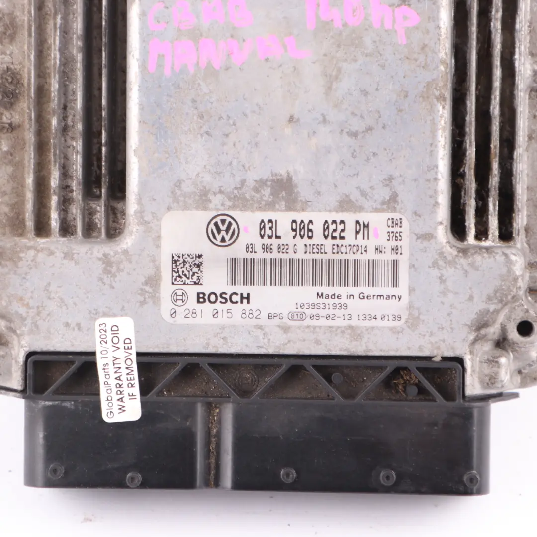 CBAB 140HP Diesel Engine Control ECU Bosch Manual to VW EOS 2.0 TDI with Part number 03L906022PM VW EOS 2.0 TDI CBAB 140HP Diesel Engine Control ECU Bosch Manual - SKU 03L906022PM - Part number 03L906022PM