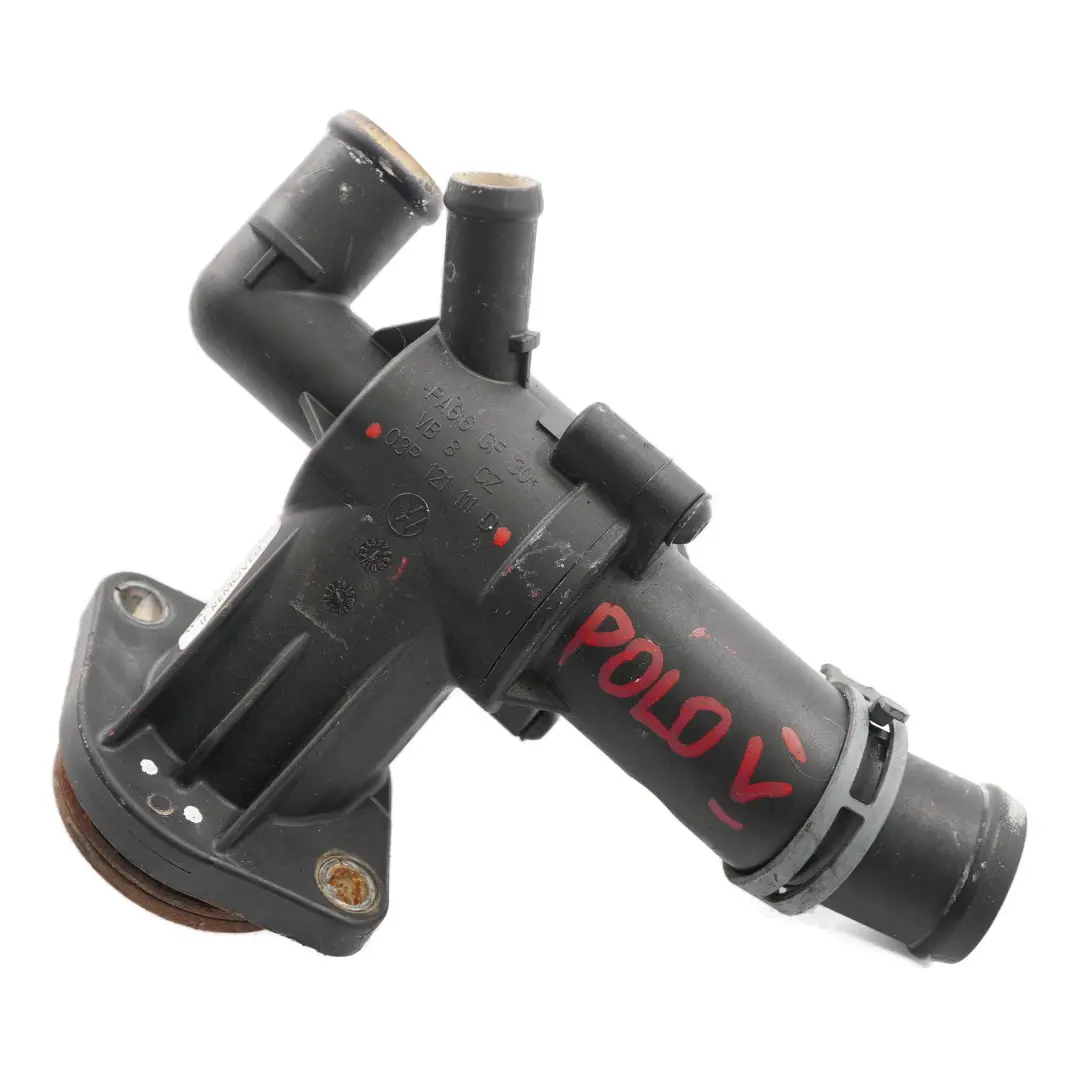 CFWA Seat Skoda Thermostat Coolant Flange Housing to VW Polo MK 5 1.2 TDI with Part number 03P12111D VW Polo MK 5 1.2 TDI CFWA Seat Skoda Thermostat Coolant Flange Housing - SKU 03P12111D - Part number 03P12111D