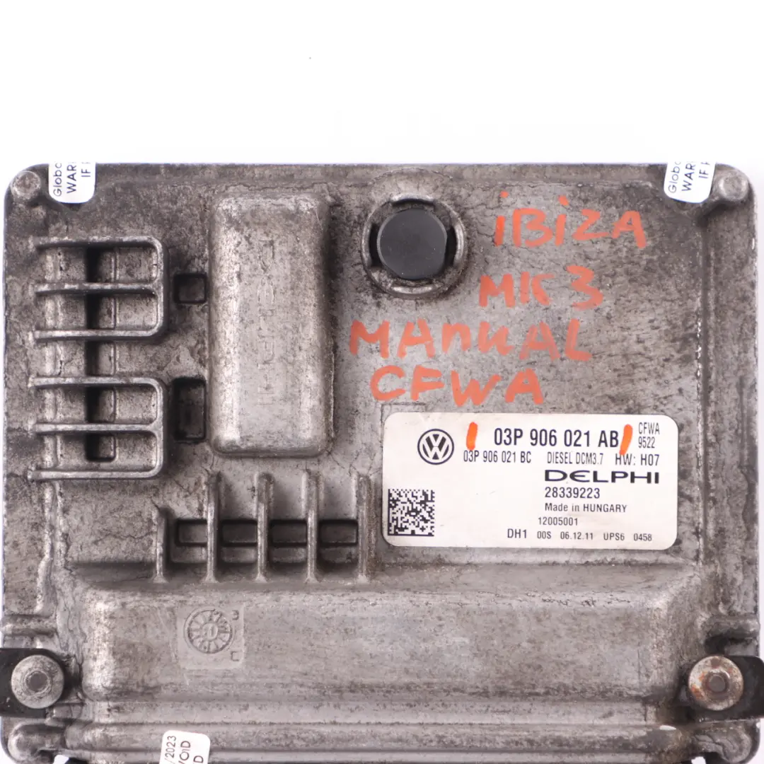 CFWA Engine Unit Module ECU Manual to Seat Ibiza 1.2 TDI with Part number 03P906021AB Seat Ibiza 1.2 TDI CFWA Engine Unit Module ECU Manual - SKU 03P906021AB - Part number 03P906021AB