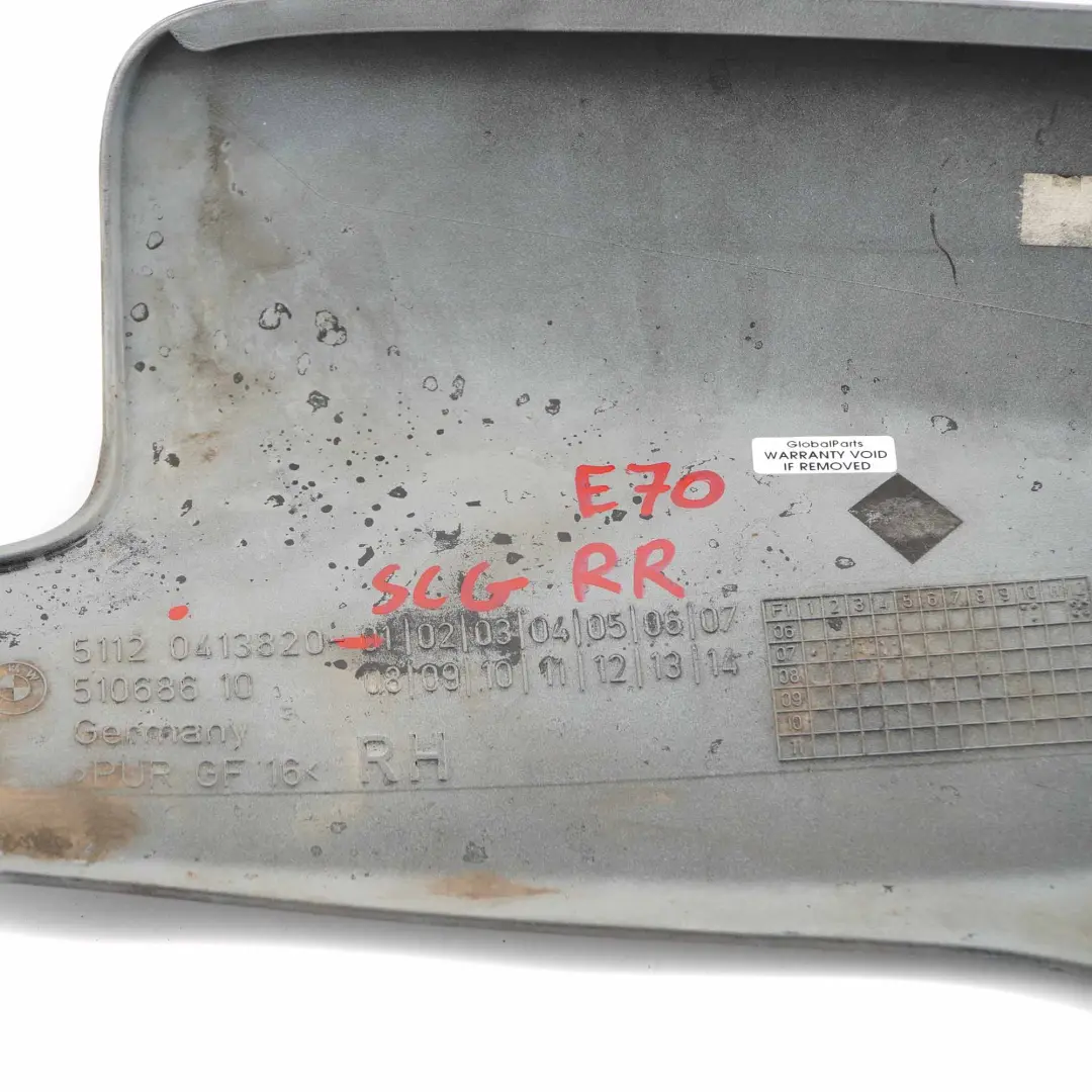 Parachoques Trasero Derecho Aero Tapa Lateral Inferior Spacegrau A52 para BMW X5 E70 con número de pieza 0413820 BMW X5 E70 Parachoques Trasero Derecho Aero Tapa Lateral Inferior Spacegrau A52 - SKU 0413820-SCG - Número de pieza 0413820