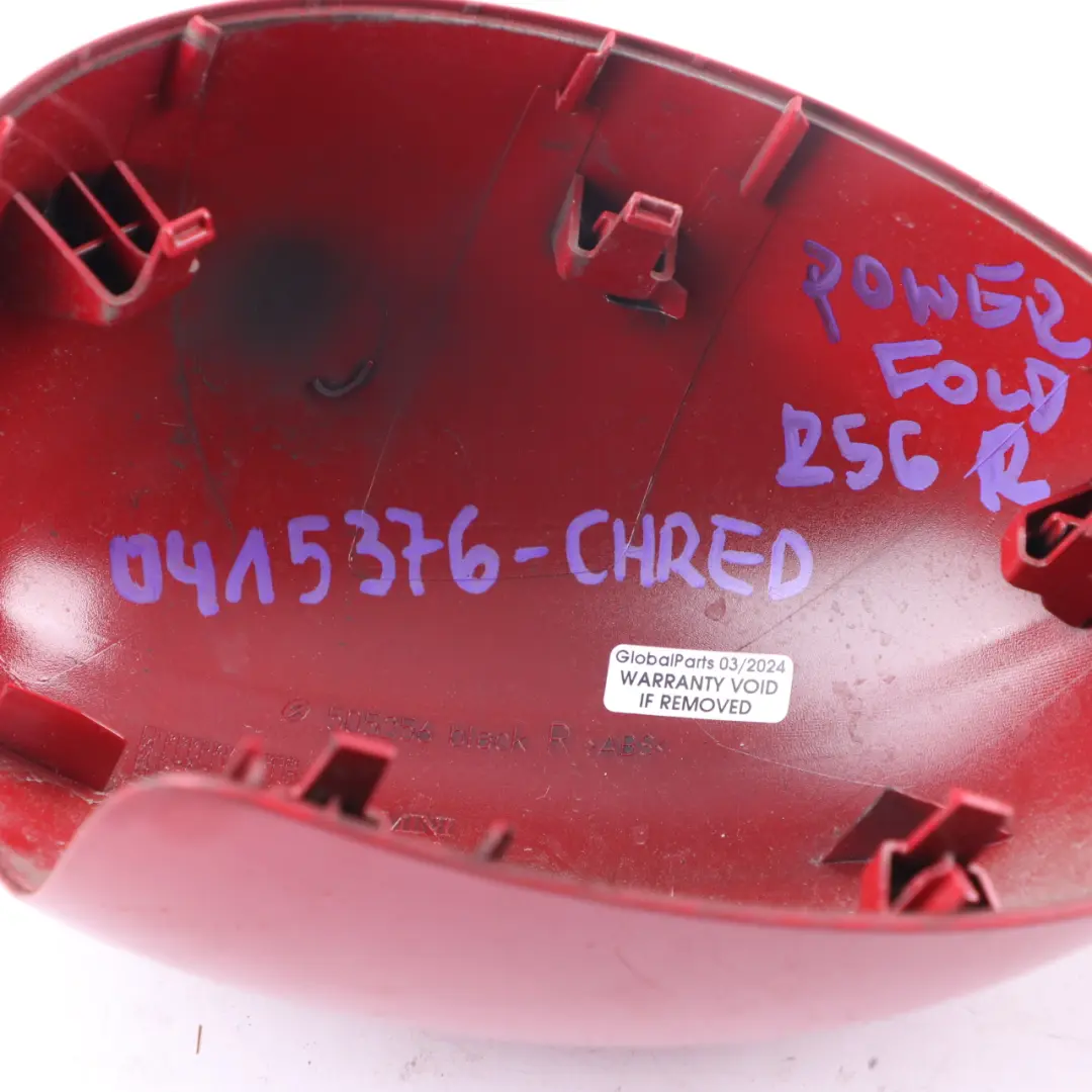 Wing Mirror Cover Mini R55 R56 Power Fold Casing Right O/S Chili Red - 851 to with Part number 0415376 Wing Mirror Cover Mini R55 R56 Power Fold Casing Right O/S Chili Red - 851 - SKU 0415376-CHRED - Part number 0415376