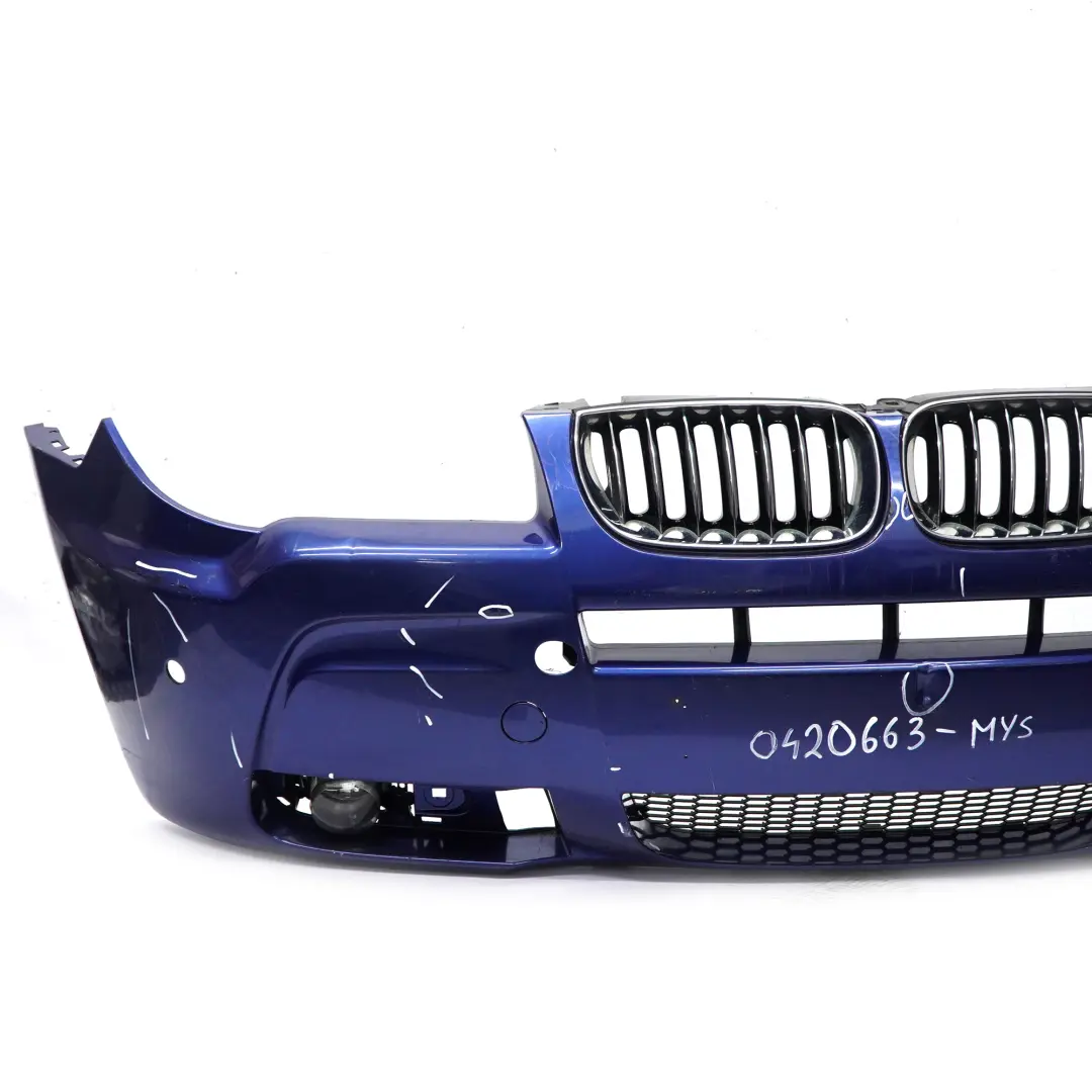 Complete Front Bumper PDC Mysticblau Blue - A07 to BMW X3 E83 LCI M Sport with Part number 0420663 BMW X3 E83 LCI M Sport Complete Front Bumper PDC Mysticblau Blue - A07 - SKU 0420663-MYS - Part number 0420663