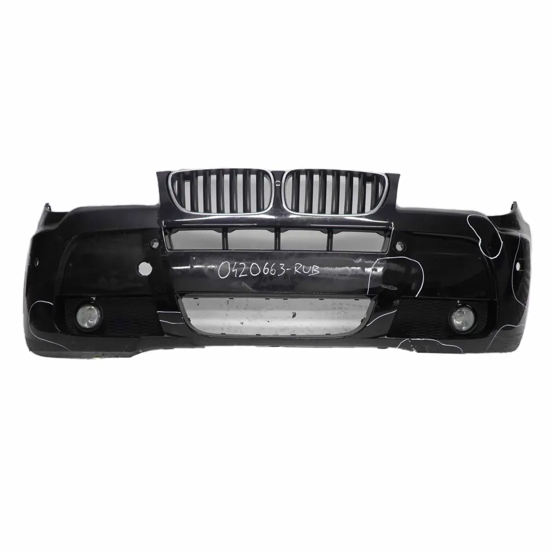 Front Bumper BMW X3 E83 LCI M Sport Complete Panel PDC Rubinschwarz Black - S23 to with Part number 0420663 Front Bumper BMW X3 E83 LCI M Sport Complete Panel PDC Rubinschwarz Black - S23 - SKU 0420663-RUB - Part number 0420663