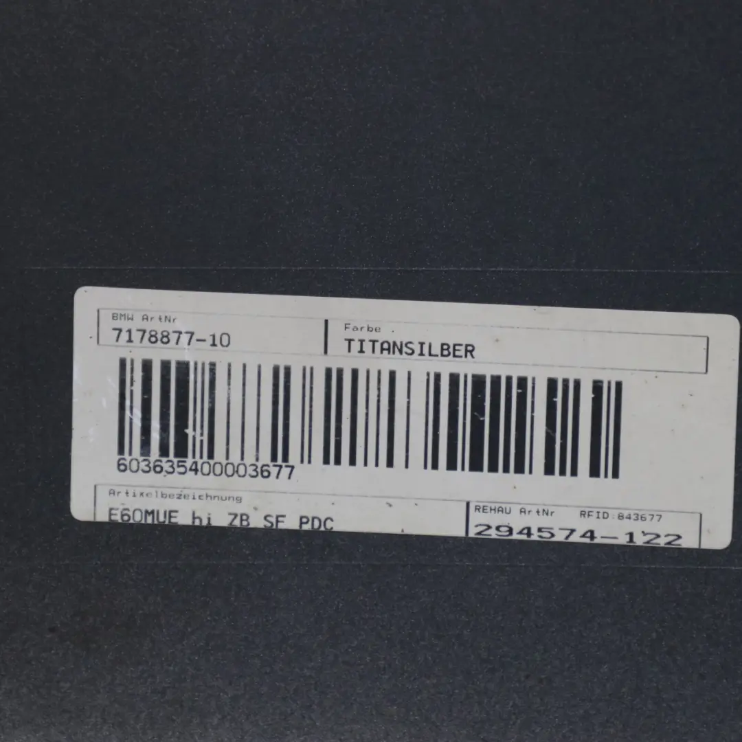 Bumper PDC Titansilber Titan Silver Metallic - 354 to BMW E60 Saloon Rear with Part number 0422349 BMW E60 Saloon Rear Bumper PDC Titansilber Titan Silver Metallic - 354 - SKU 0422349-TS - Part number 0422349