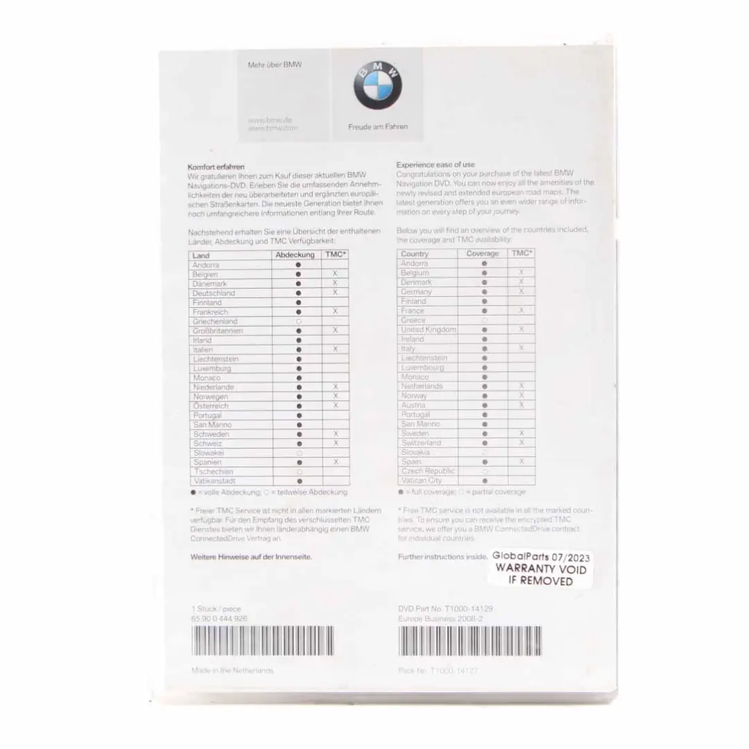 Disc Business Navigation DVD Road Map Europe 2008-2 T1000-14129 to BMW with Part number 0444926 BMW Disc Business Navigation DVD Road Map Europe 2008-2 T1000-14129 - SKU 444926 - Part number 0444926