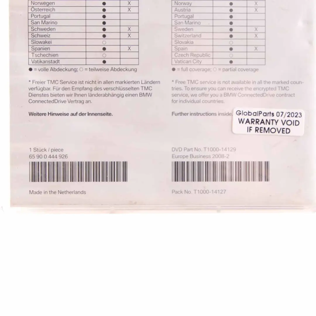Disc Business Navigation DVD Road Map Europe 2008-2 T1000-14129 to BMW with Part number 0444926 BMW Disc Business Navigation DVD Road Map Europe 2008-2 T1000-14129 - SKU 444926 - Part number 0444926