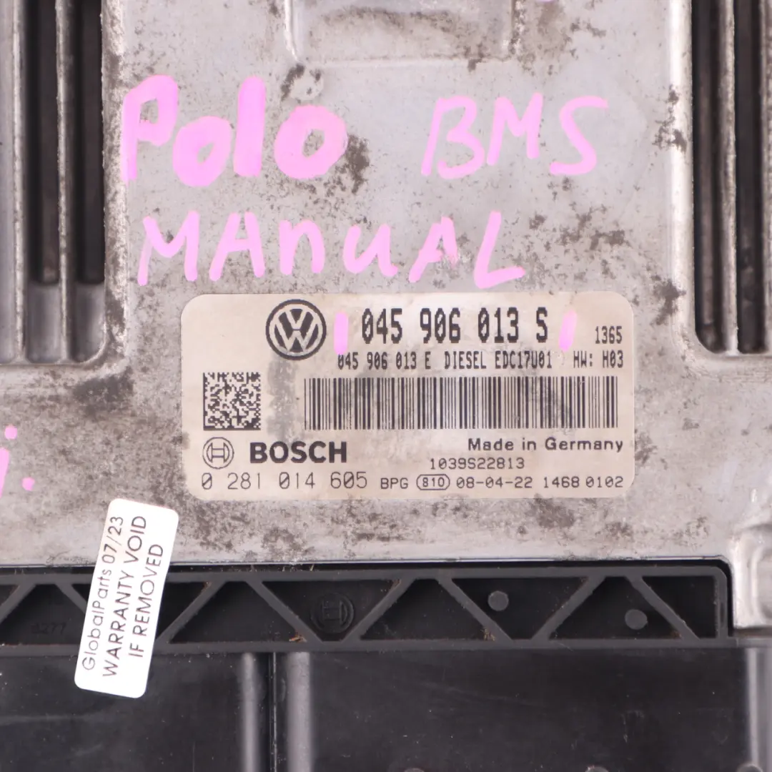VW Polo 9N BMS 1.4 TDI Diesel Blue Motion Engine Control ECU Manual - SKU 045906013S - Part number 045906013S
