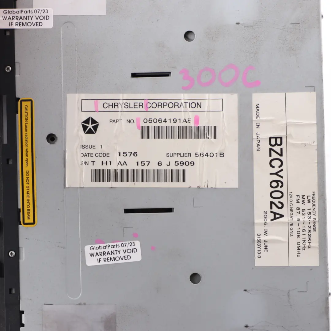 Chrysler 300C CD Player Radio Audio Navigation Head Unit - SKU 05064191AE - Part number 05064191AE