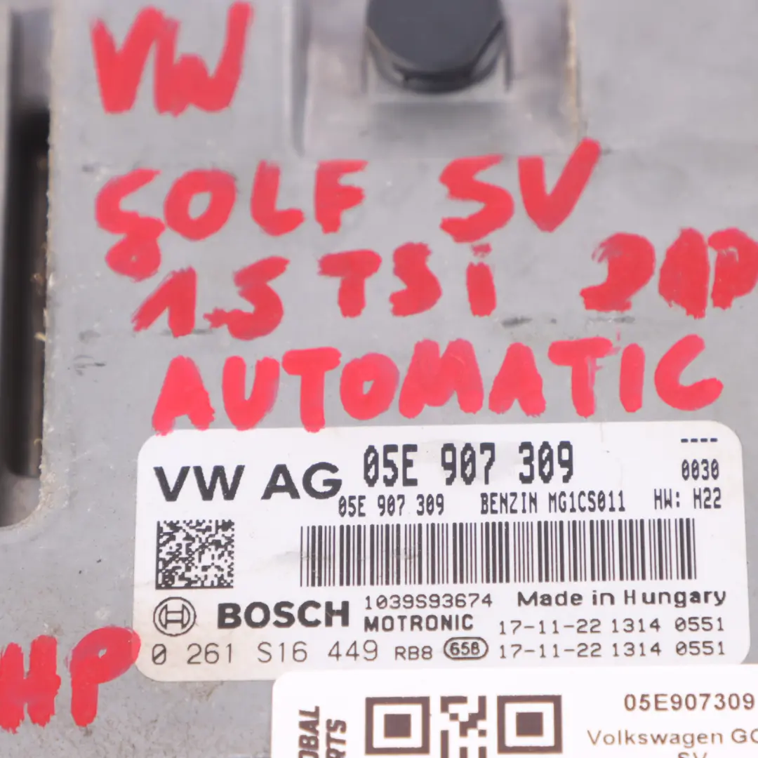 Volkswagen Golf Sportsvan 1.5 TSI DADA 150HP Moteur ECU Cle Lock DSG - SKU 05E907309 - Numéro de pièce 05E907309