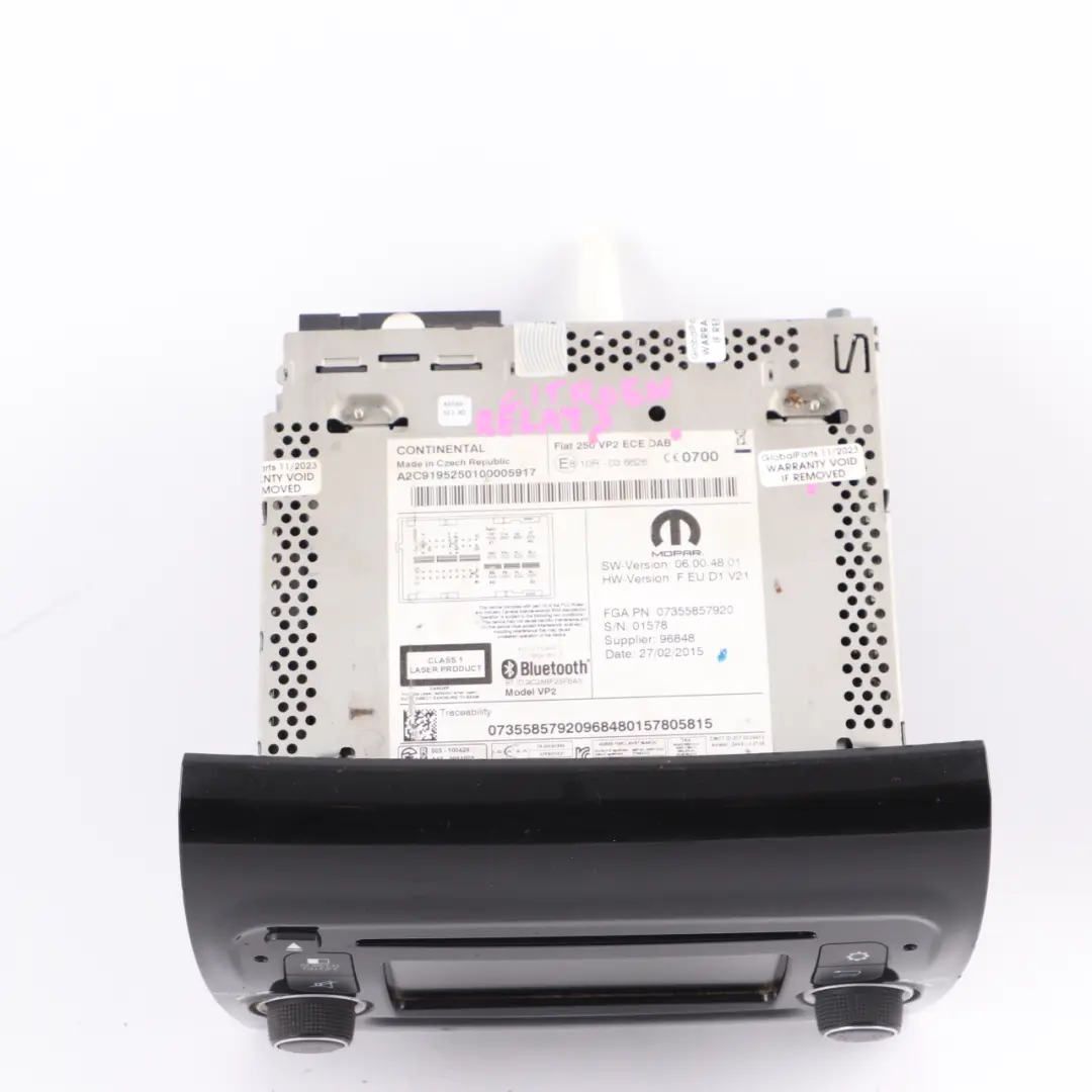 Radio CD Player Citroen Relay Peugeot Boxer Unit Fiat 250 VP2 DAB to with Part number 07355857920 Radio CD Player Citroen Relay Peugeot Boxer Unit Fiat 250 VP2 DAB - SKU 07355857920 - Part number 07355857920