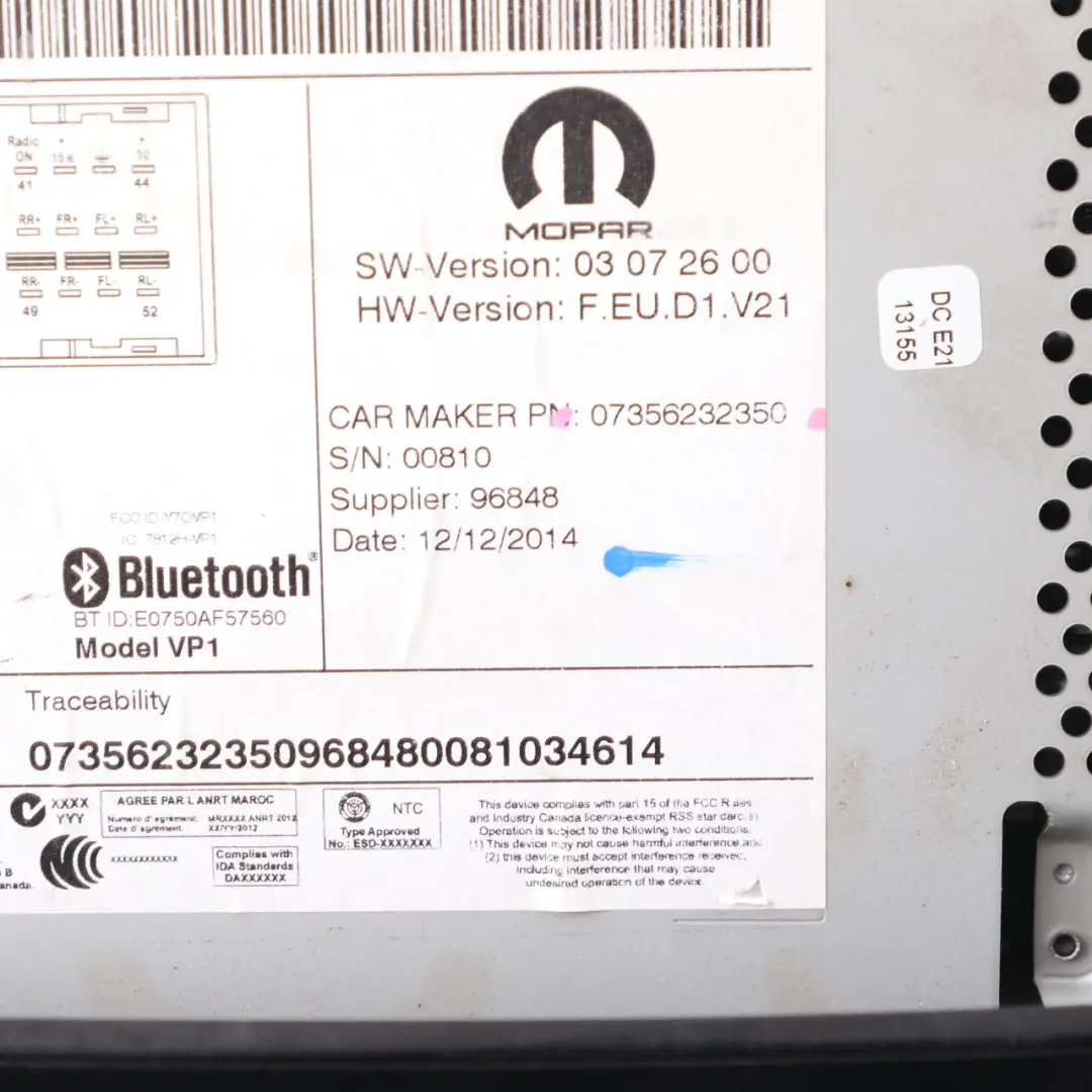  Citroen Relay Peugeot Boxer Radio Player Bluetooth Head Unit - SKU 07356232350 - Part number 07356232350
