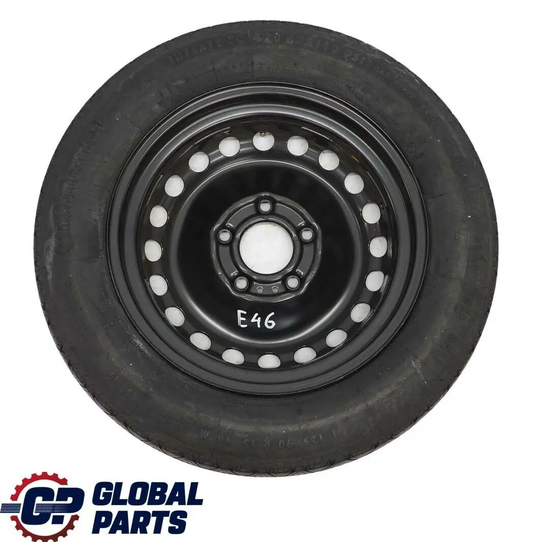 Rueda de repuesto compacta Acero Negro 125/90 R15 15" para BMW E36 E46 con número de pieza 1095069 BMW E36 E46 Rueda de repuesto compacta Acero Negro 125/90 R15 15" - SKU 1095069 - Número de pieza 1095069