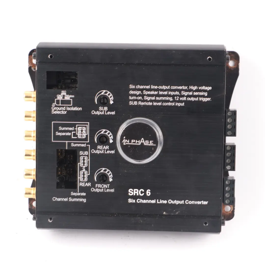 SRC6 Audio Output Converter 6-Channel Speaker Line Output to In Phase with Part number 11001409 In Phase SRC6 Audio Output Converter 6-Channel Speaker Line Output - SKU 11001409 - Part number 11001409