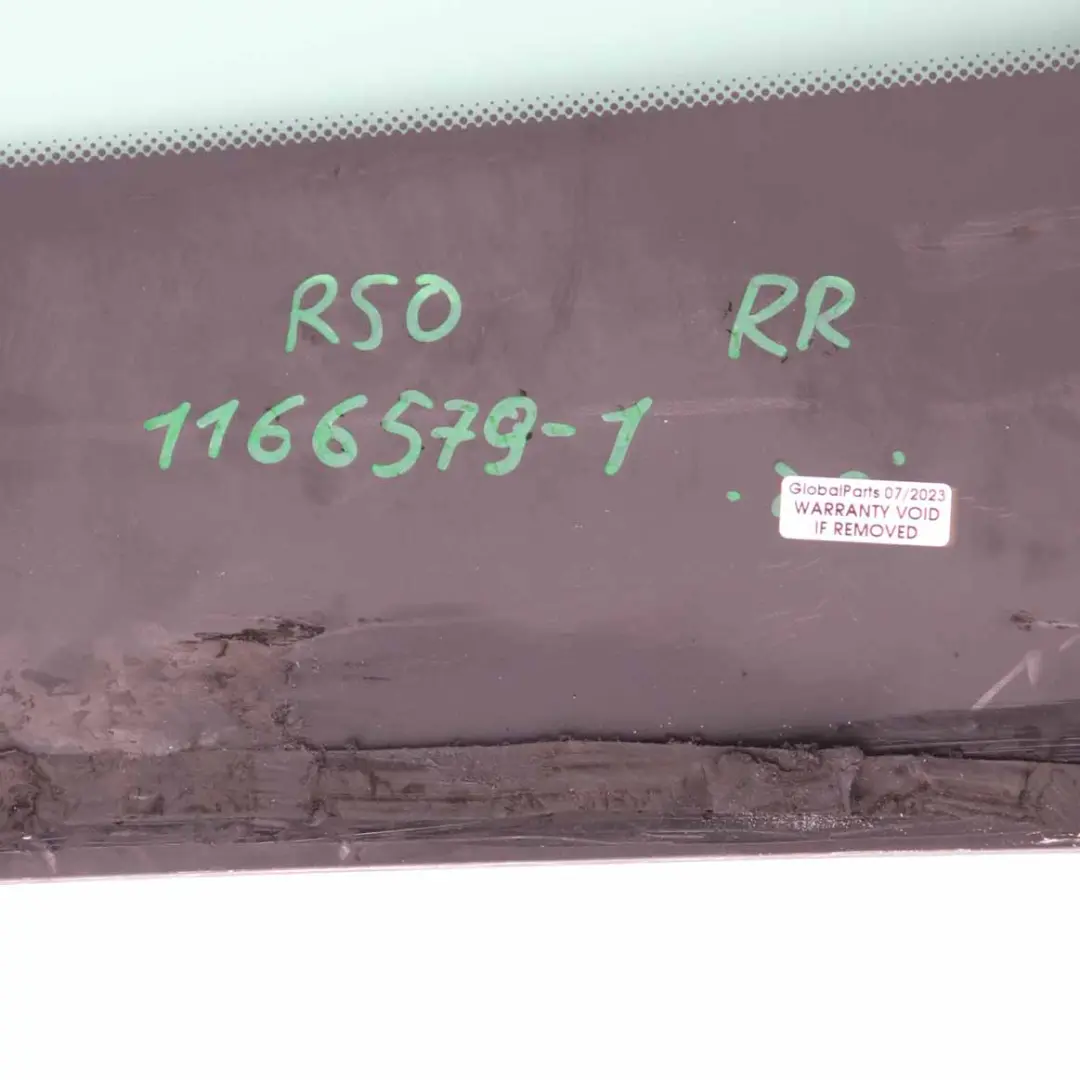 Mini Cooper R50 R53 Rear Right O/S Side Window Glass AS2 Green - SKU 1166579-1 - Part number 1166579