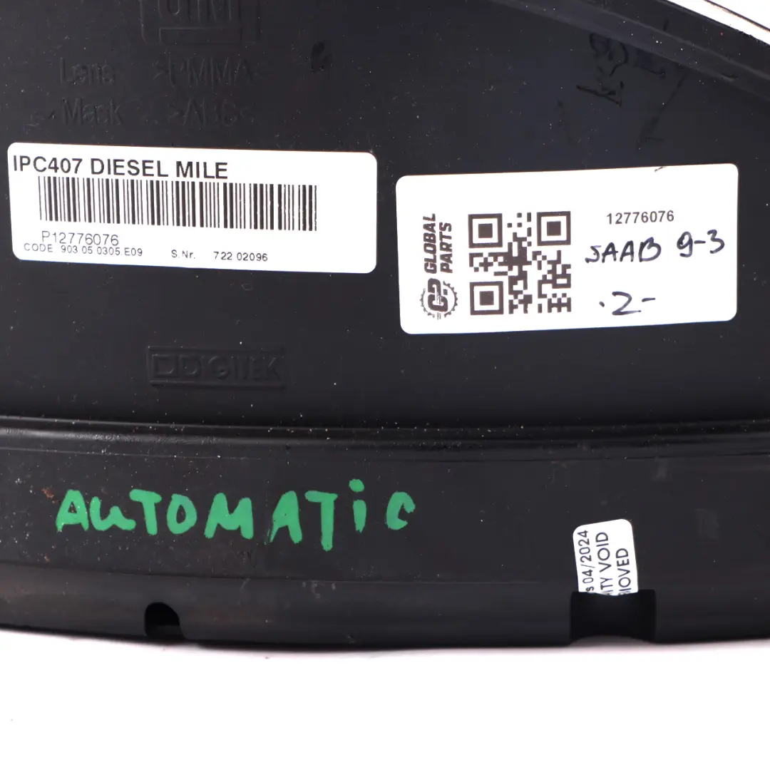  Instrument Cluster Saab 9-3 1.9 TiD Diesel Speedometer Gauges Automatic - SKU 12776076 - Part number 12776076