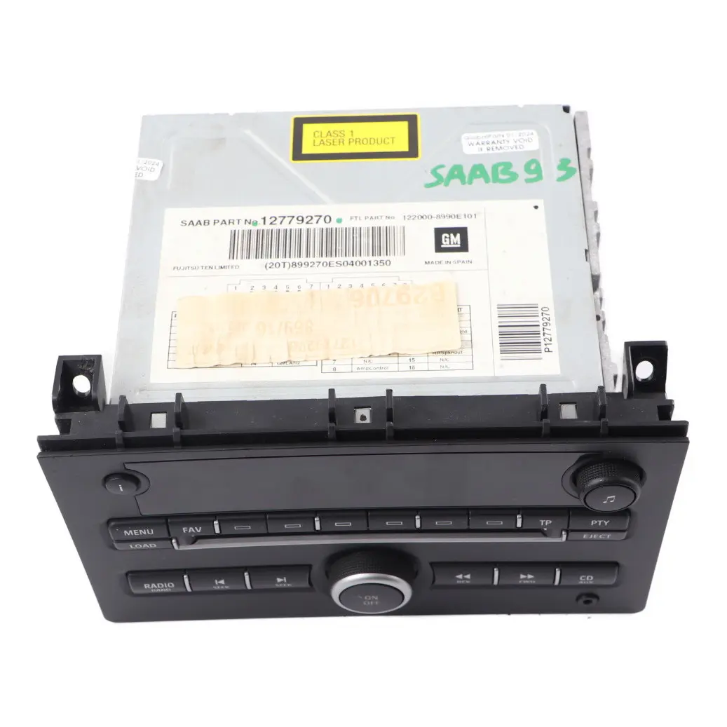Radio Stereo CD Player Head Unit to SAAB 9-3 with Part number 12779270 SAAB 9-3 Radio Stereo CD Player Head Unit - SKU 12779270 - Part number 12779270