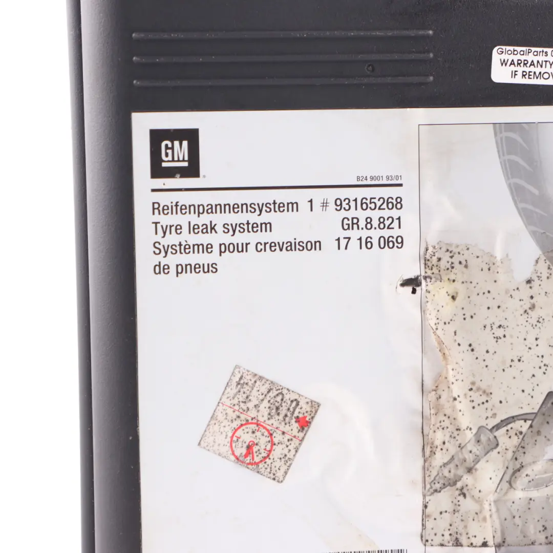 Tyre Inflation Air Pump Compressor Sealant Container Set to Vauxhall with Part number 13191496 Vauxhall Tyre Inflation Air Pump Compressor Sealant Container Set - SKU 13191496 - Part number 13191496