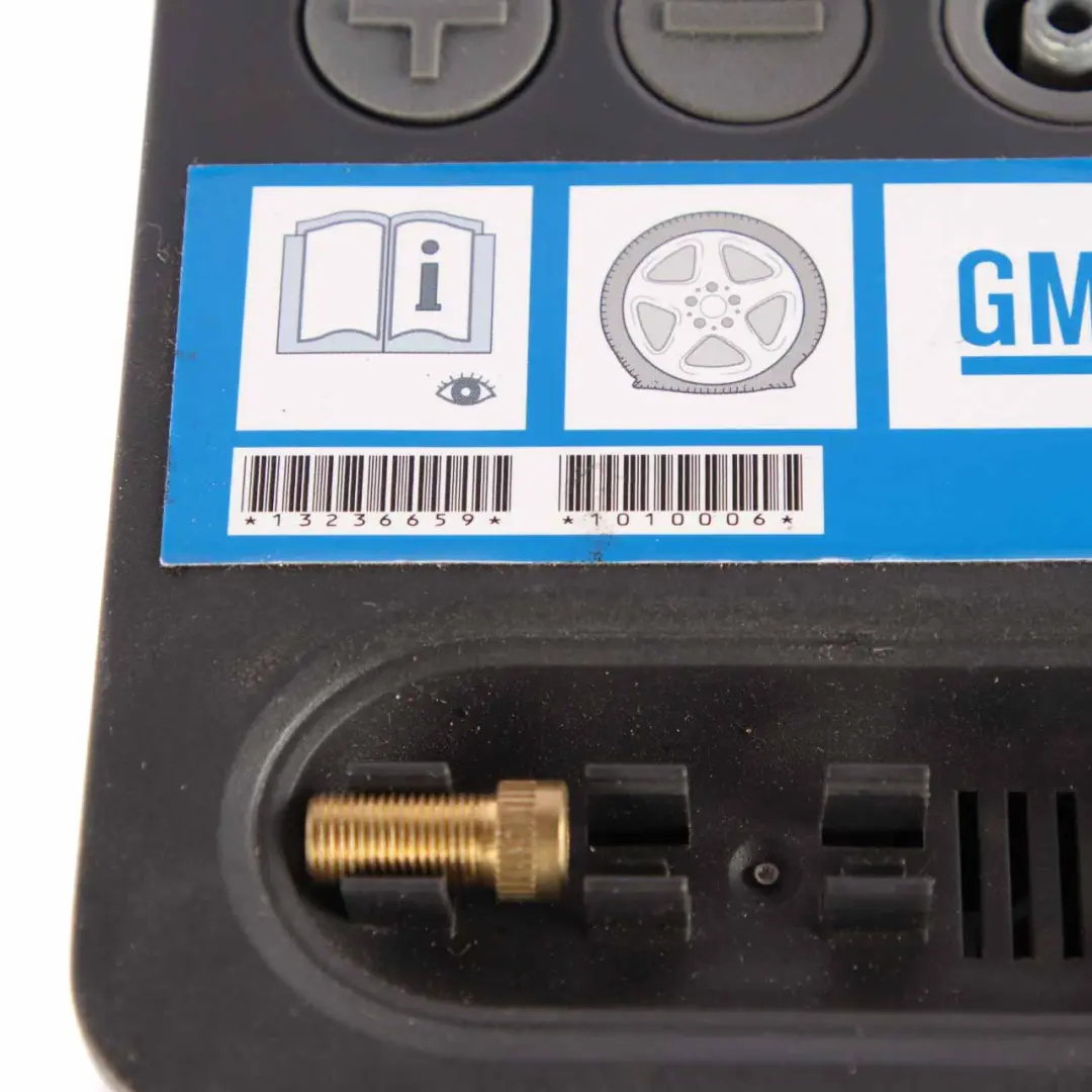 Tyre Air Compressor GM Vauxhall Corsa Meriva Sealant Emergency Puncture Repair to with Part number 13236659 Tyre Air Compressor GM Vauxhall Corsa Meriva Sealant Emergency Puncture Repair - SKU 13236659 - Part number 13236659