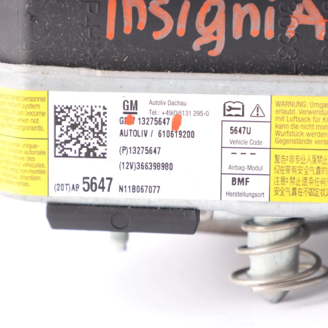 Steering Wheel Air Bag Driver Module Airbag Black to Vauxhall Insignia A with Part number 13275647 Vauxhall Insignia A Steering Wheel Air Bag Driver Module Airbag Black - SKU 13275647 - Part number 13275647