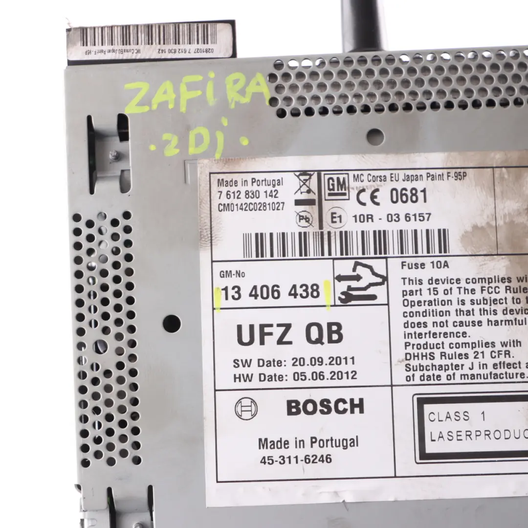 Navigation Head Unit Vauxhall Zafira B Touch & Connect Stereo Radio to with Part number 13406438 Navigation Head Unit Vauxhall Zafira B Touch & Connect Stereo Radio - SKU 13406438 - Part number 13406438