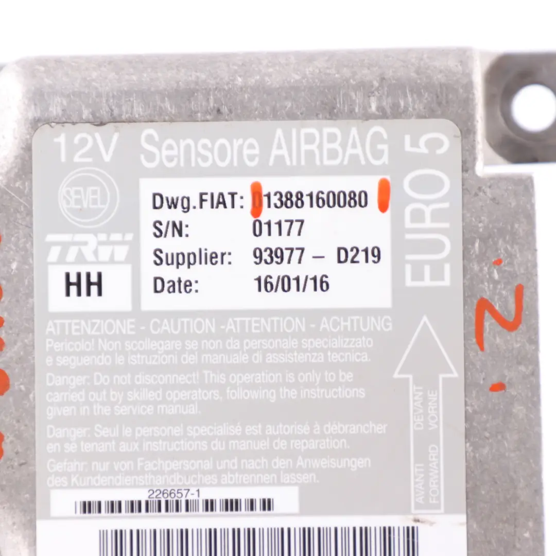 Citroen Relay Fiat Ducato Airbag Control Unit Module to Peugeot Boxer with Part number 1388160080 Peugeot Boxer Citroen Relay Fiat Ducato Airbag Control Unit Module - SKU 1388160080 - Part number 1388160080