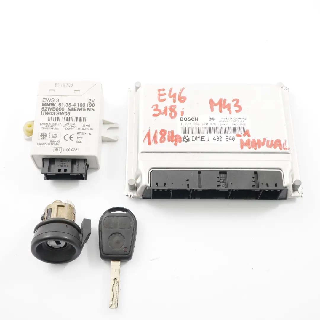 M43 118HP Engine Unit ECU Kit DME EWS3 Key Manual to BMW E46 318i with Part number 1430940 BMW E46 318i M43 118HP Engine Unit ECU Kit DME EWS3 Key Manual - SKU 1430940-1 - Part number 1430940
