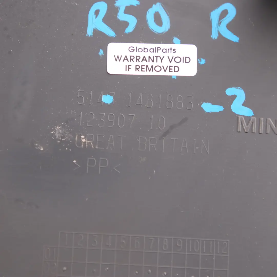 Mini R50 R53 Embellecedor Lateral Delantero Derecho Tapa Patada Inferior - SKU 1481883-2 - Número de pieza 7139076