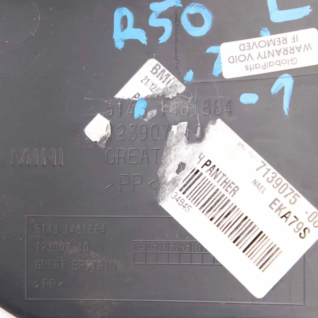 Lateral Trim Panel Bottom Front Kick Left N/S Black to Mini Cooper 1 R50 R53 with Part number 7139075 Mini Cooper 1 R50 R53 Lateral Trim Panel Bottom Front Kick Left N/S Black - SKU 1481884-1 - Part number 7139075
