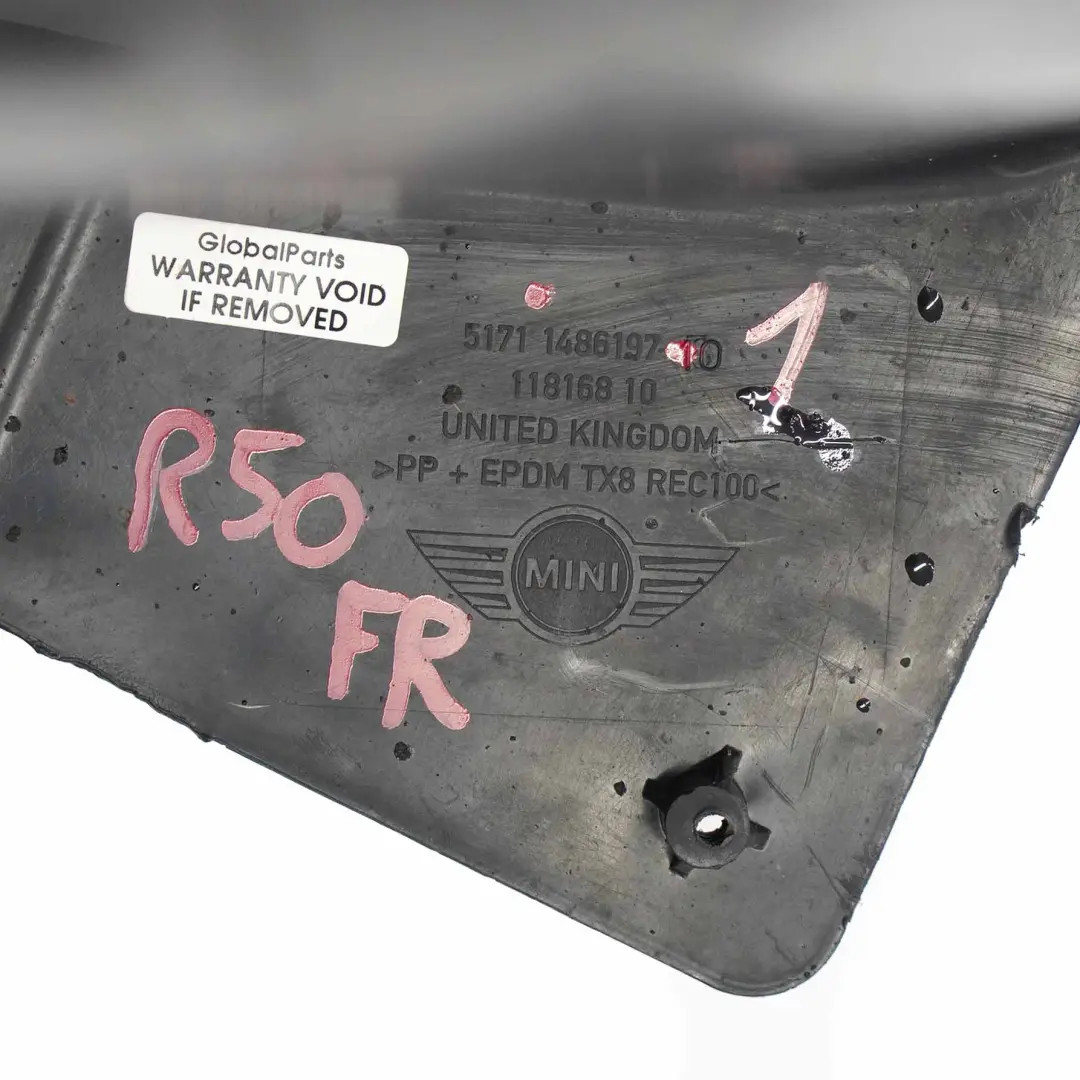 Arch Mini R50 R52 R53 Front Right O/S Splash Housing Cover Panel to Wheel with Part number 1486197 Wheel Arch Mini R50 R52 R53 Front Right O/S Splash Housing Cover Panel - SKU 1486197-1 - Part number 1486197