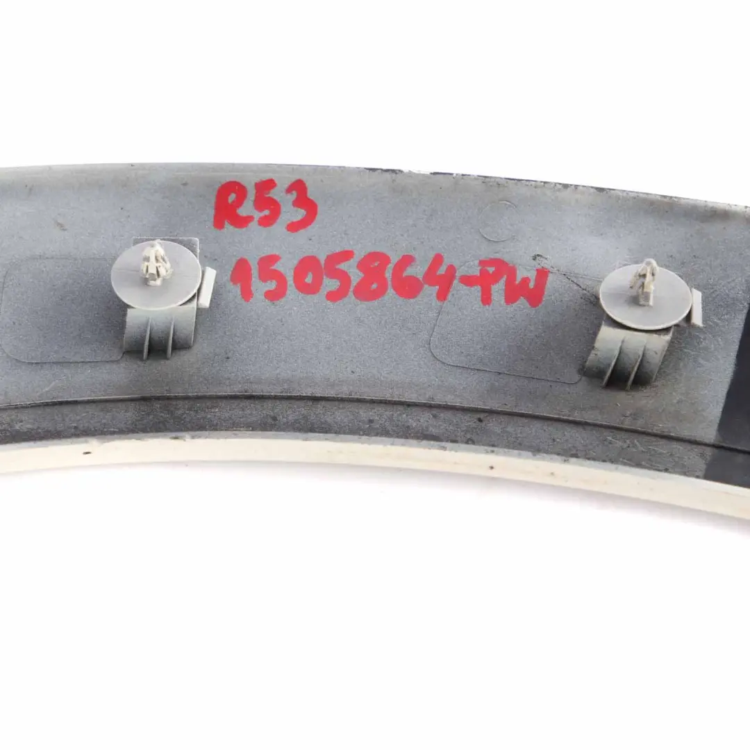 Arch Mini R50 R52 R53 Wing Trim Front Right O/S Pepper White 850 to Wheel with Part number 1505864 Wheel Arch Mini R50 R52 R53 Wing Trim Front Right O/S Pepper White 850 - SKU 1505864-PW - Part number 1505864