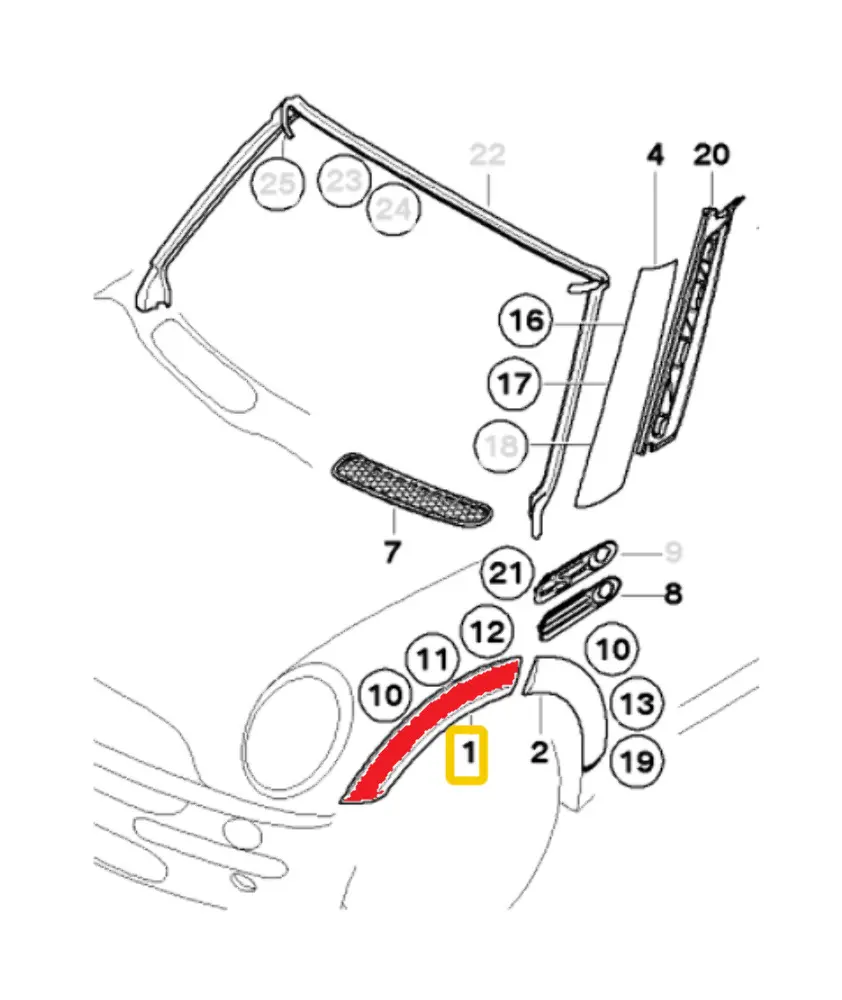 Mini R50 R52 R53 Couverture Passage de Roue a L'Avant Gauche a Rabat Noir - SKU 1505867 - Numéro de pièce 1505867