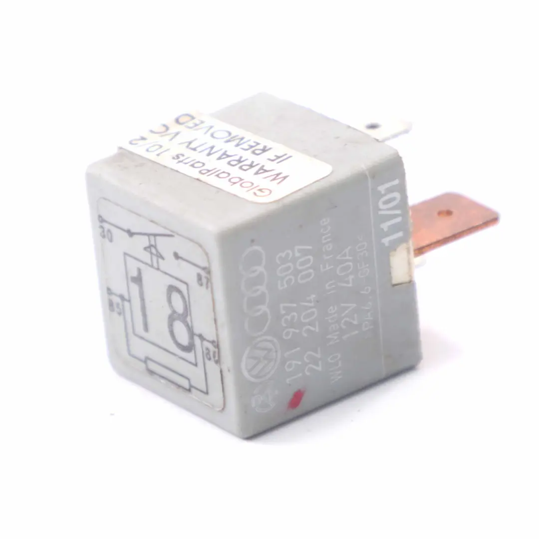 VAG VW Volkswagen Audi Seat Skoda Relay Unit 4 Pins 12V 40A to with Part number 191937503 VAG VW Volkswagen Audi Seat Skoda Relay Unit 4 Pins 12V 40A - SKU 191937503 - Part number 191937503