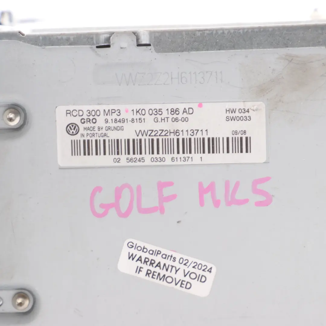 Radio CD Spieler Stereoanlage für VW Volkswagen Golf 5 mit Teilenummer 1K0035186AD VW Volkswagen Golf 5 Radio CD Spieler Stereoanlage - SKU 1K0035186AD - Teilenummer 1K0035186AD