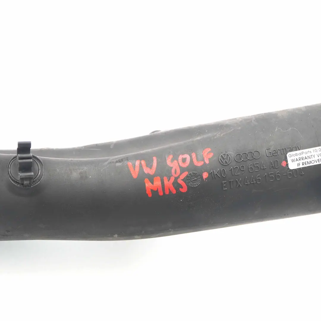 MK5 1.9 TDI Charge Pipe Intercooler Pipe Air Intake Hose to VW Golf with Part number 1K0129654AD VW Golf MK5 1.9 TDI Charge Pipe Intercooler Pipe Air Intake Hose - SKU 1K0129654AD - Part number 1K0129654AD